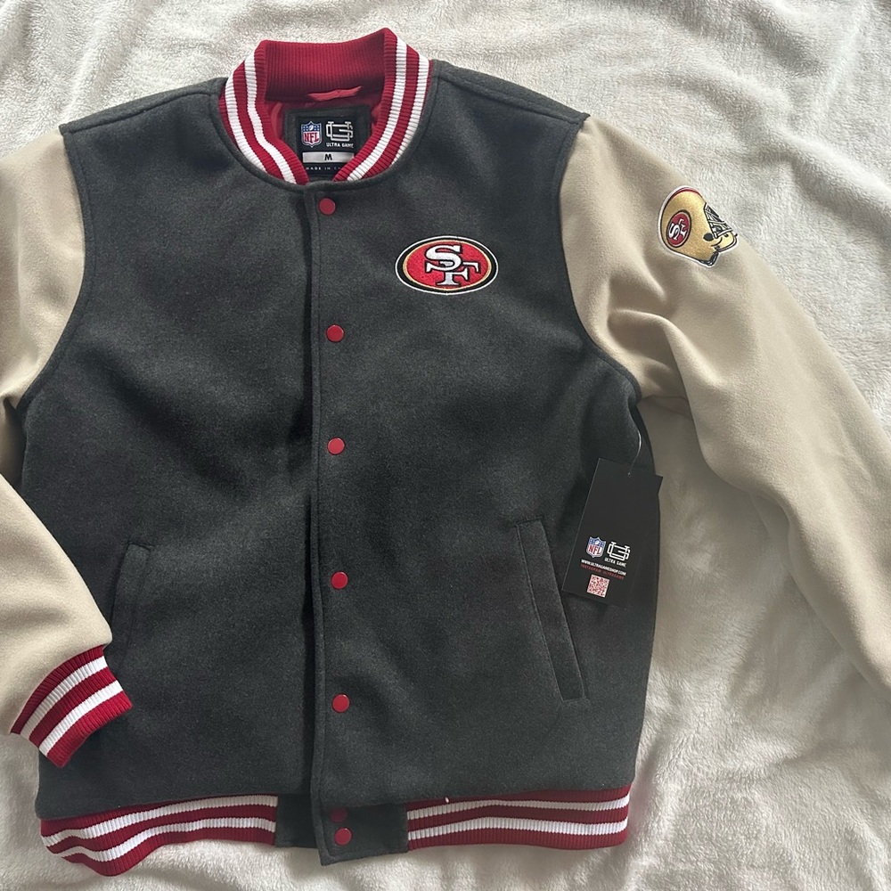 NFL 49ers Gray and Cream Bomber Jacket L or M